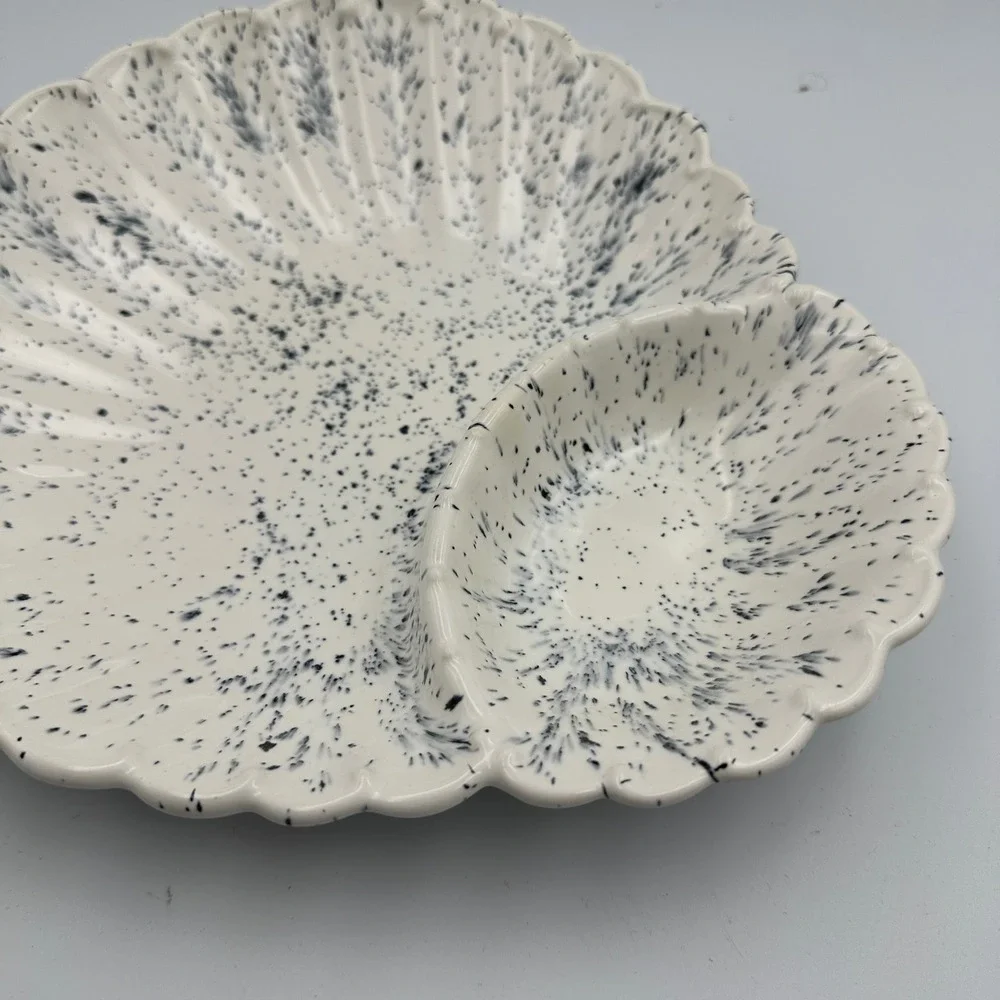 Speckled Appetizer Serving Platter White Gray Condiment Relish‎ Divided Dish